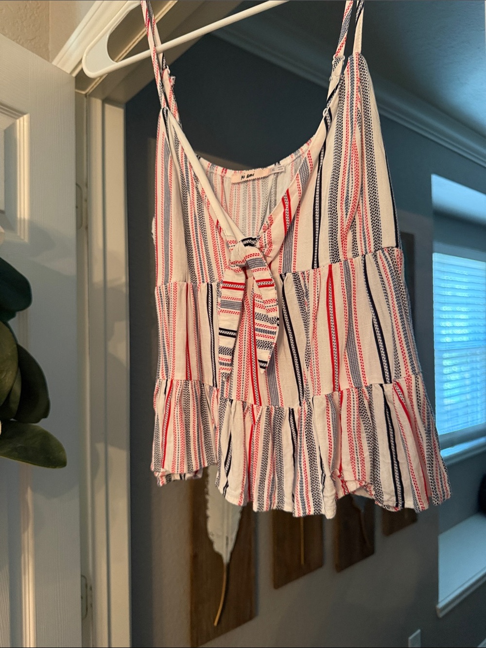 miami Red White Blue Striped Tiered Crop Top